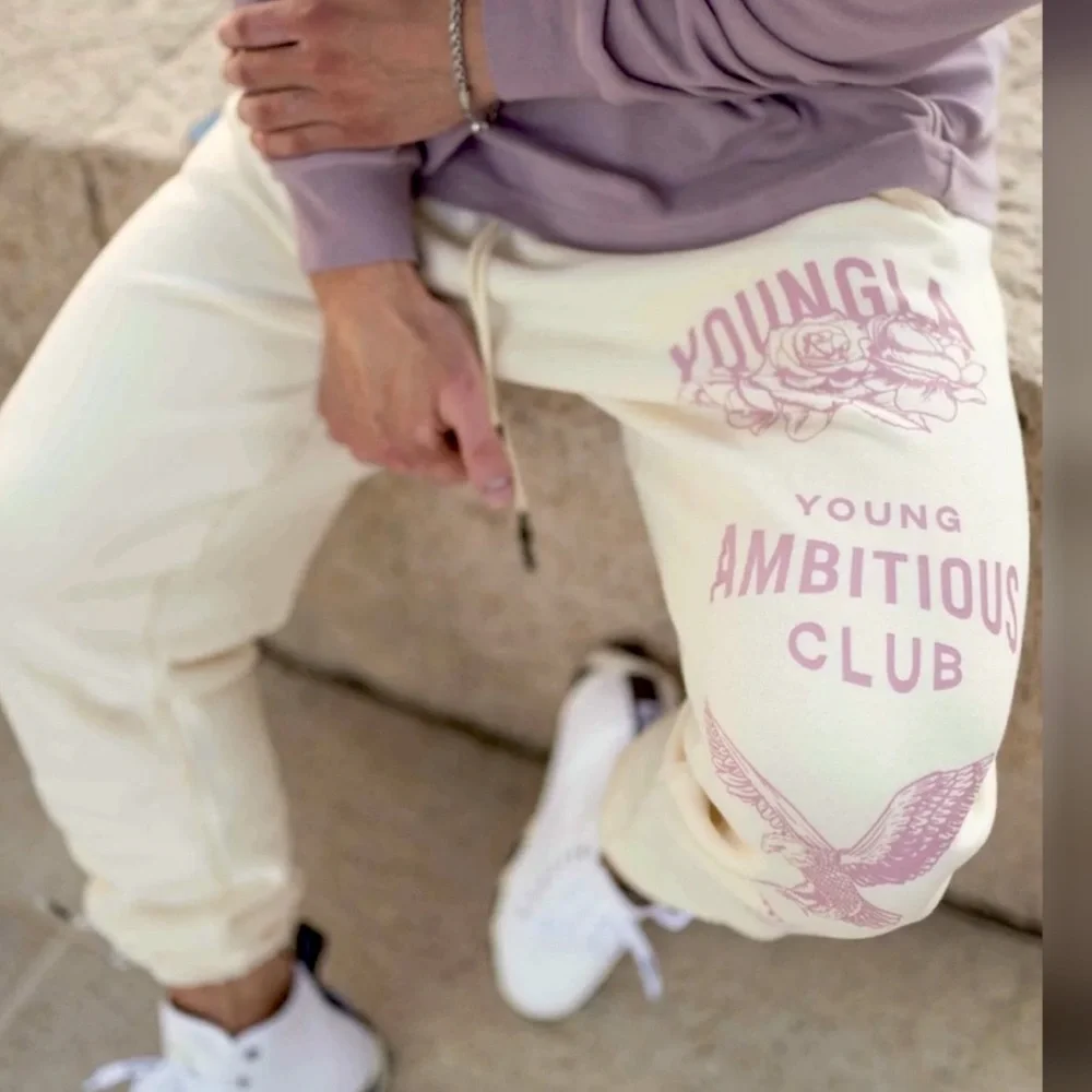 Y2K YoungLA Ambitious Club Cream premium cttn Sweatpants jogger XL pristine - Picture 3 of 15